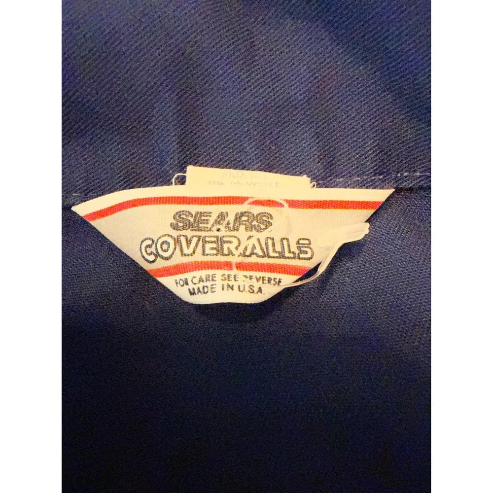 Vintage Sears Coveralls Navy Blue Workwear Jumpsuit Made in USA 42R Mens